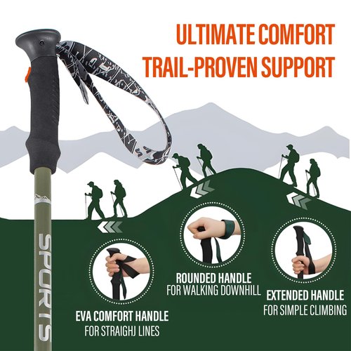 TFO 3-Section Telescopic Trekking Poles - 1PCS Carbon Fiber Monopod Walking or Hiking Sticks with with Accessories Mount and Adjustable Quick Locks