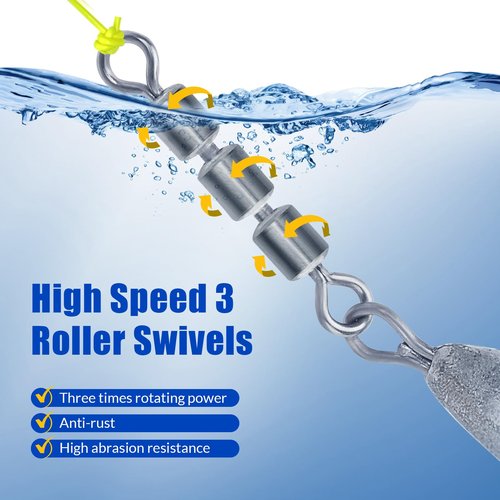 THKFISH Fishing Spin Sinker,Crescent Sinker with 3 Roller Swivels Fishing Sinker Drop Shot Weights Fishing Weights Kit Inline Trolling Sinkers,Torpedo Sinkers Saltwater Freshwater,1/2-6OZ