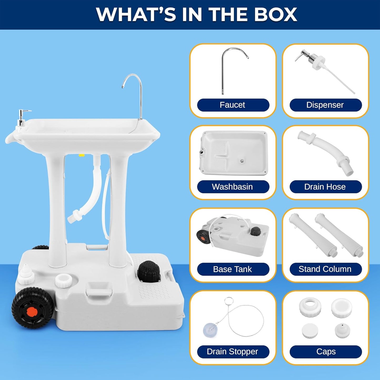 SereneLife Portable Camping Sink with 19L (5+ Gallon) Water Tank, Hands-Free Foot Pump, Soap Dispenser & Towel Holder, Compact Design with Carry Handle – Perfect for Camping, Worksites, Outdoors