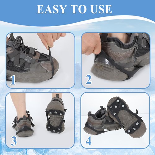 Ice Cleats for Shoes and Boots, Ice Snow Gripper Shoe/Boot Traction Cleats with 8 Stainless Steel Spikes, Winter Outdoor Anti-Slip Crampons for Walking, Climbing and Hiking(L)