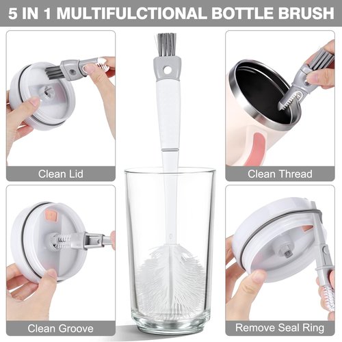 Straw Cleaner Brush Bottle Brush Kit for Stanley Cup Tumbler - Multifunctional Water Bottle Cleaner and 3-Size Straw Cleaning Brushes for Owala Freesip/Simple Modern/Yeti Tumbler, Cup Lid Gap Cleaners
