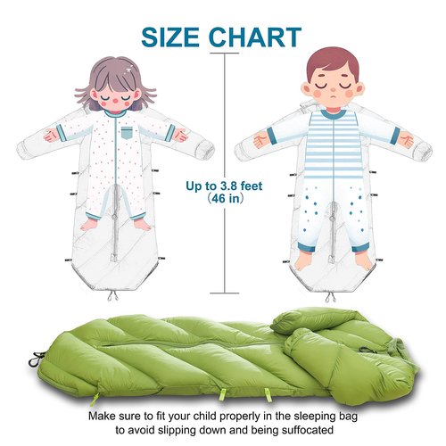 AZITREK Walkable Toddler Sleeping Bags for Kids Boys Girls (2T-4T)- Puffy Camping Sleeping Sack Machine Washable Compact (up to 46 in) Travel Sleepover Slimber Party Inddor Outdoor (Garnish Green)