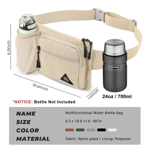 OCE GEAR Waist Pack with Water Bottle Holder for Men Women Waist Bag Running Waist Pack Waterproof for Outdoor Travel Cycling Climbing Walking Fit All Phones (Bottle Not Included) (Beige)
