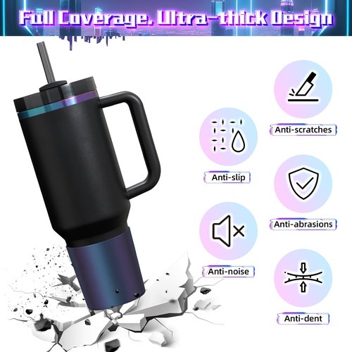 WUQID Chameleon Higher Silicone Boot, Compatible with Stanley Quencher H2.0 40oz 30oz 20oz & IceFlow Flip 30oz 20oz, Reduces Dents Water Bottle Sleeve Anti-Slip Cover
