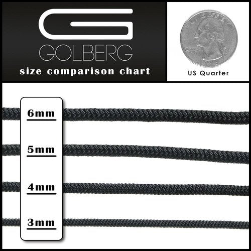 Golberg Premium Polyester Accessory Cord – USA Made Smooth Braid Minimal Stretch Rope – Sizes of 3mm, 4mm, 5mm, or 6mm – Lengths of 25, 50, 100, 250, and 1000 Feet – Compact and Lightweight Cord