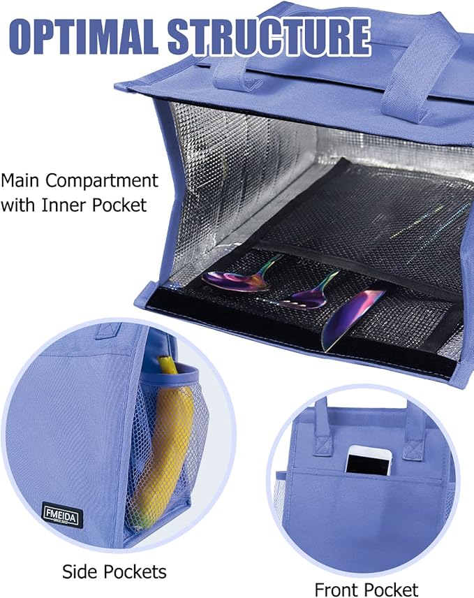 Fmeida Lunch Bags for Women Waterproof Reusable Food Organizer Adult Lunch Pail Cooler Lunch Tote Meal Prep for Work Picnic Travel Hiking Beach Purple