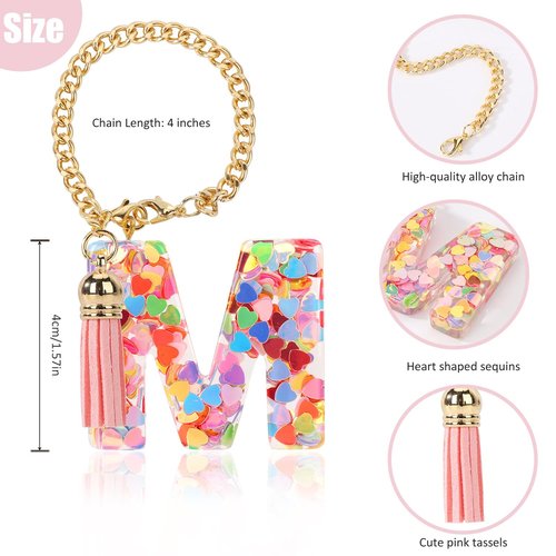Eoopoon Letter Charm Accessories for Stanley Cup, Water Bottle Chain with Letter, Tassel Charm Compatible with 40oz Stanley Cup, Pink Cute Initial Keychain Handle Charm for Stanley Decor(Letter A)