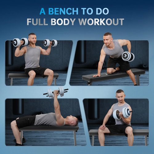 MAHAO Flat Weight Bench, Foldable Workout Bench for Home Gym with 660 LBS Weight Capacity, Flat Bench Press for Full Body Workout, Black MB20