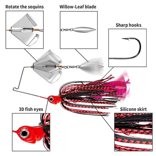 TOEWSN Premium Bass Fishing Buzzbait Kit - 3-in-1 Spinner Baits, Multicolor Topwater Swimbaits & Hard Metal Lures for Bass, Pike & Trout + 10pc Swamp Monster Rage Bug Baits (Small)