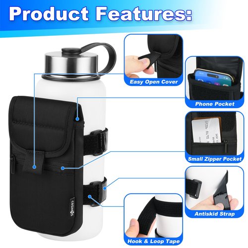 Cosmos Water Bottle Pouch Accessories for Gym Sports Hiking Running Walking Workout, Fits 18-40 Oz Bottle, Storage Pocket for Cell Phone Keys Cards Earphones