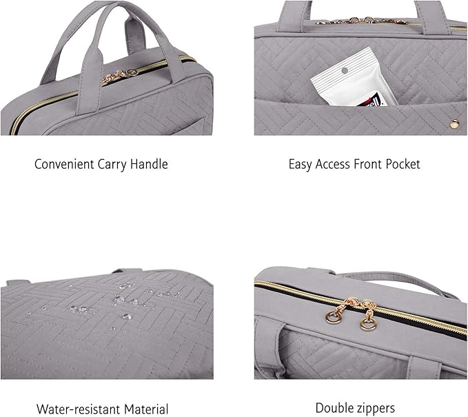 BAGSMART Toiletry Bag Travel Bag with Hanging Hook, Water-resistant Makeup Cosmetic Bag Travel Organizer for Accessories, Shampoo, Full Sized Container, Toiletries Grey, Large