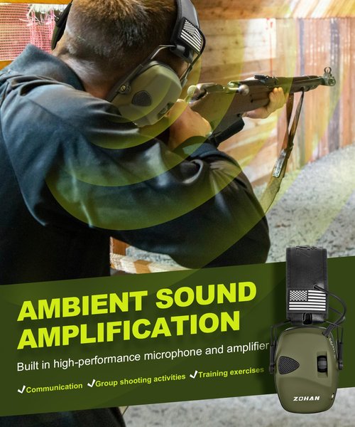 ZOHAN EM054 Electronic Shooting Ear Protection with 4X Sound Amplification, Ear Protection Muffs for Gun Range, NRR 23db Noise Reduction Hearing Protection Headphones