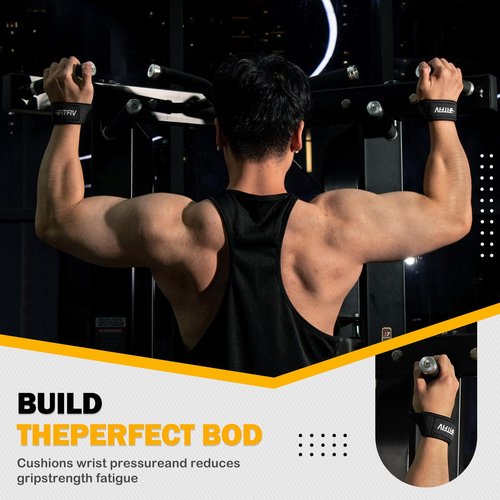 FITFIV Lifting Straps for Weightlifting, Lifting Wrist Straps for Gym Strength Training, Neoprene-padded Wrist Cushion - Men & Women