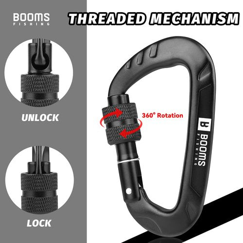 Booms Fishing Locking Carabiner Clip: 3.1" Heavy Duty Black Carabiner Clip 12kN/2697lbs 2PCS CC11 Large Aluminum Carbiner for Camping Hiking Gym Hammock Key Backpack Dog Leash Carbineers Keychain Hook