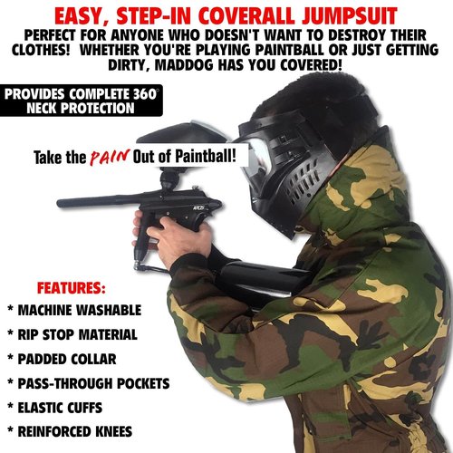 Maddog Durable Ripstop Step-in Coveralls | Full Body Paintball, Airsoft, Mechanic, Outdoor Work Protective Wear Jumpsuit - Camoflauge - X-Small