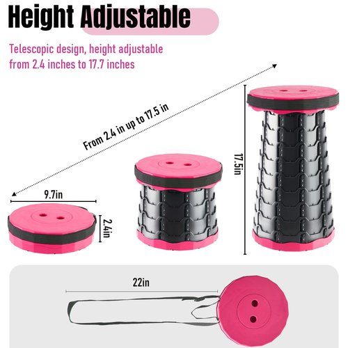 Doseno Upgraded Foldable Stool Thickened, Portable Collapsible Stool Retractable Stool for Fishing, Hiking Tours, BBQ, Parties, Outdoor Activities(Pink)