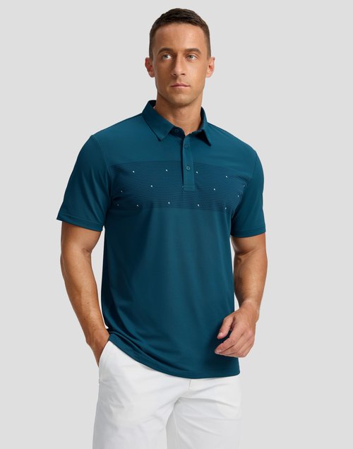 Men's Golf Shirts Dry Fit Moisture Wicking Performance Short Sleeve Collared Polo Shirts for Casual Tennis Bussiness (Reflecting Pond Flag, L)