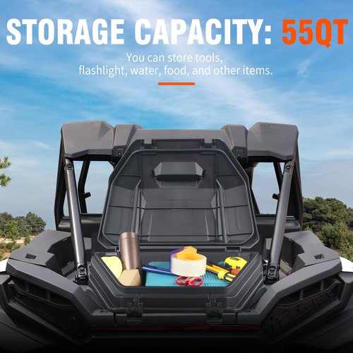 CUSAUTV 55 QT Rear Cargo Box Compatible with 2024 2025 Polaris RZR XP 1000/ XP 4 1000 Accessories UTV Water Resistant Rear Cargo Storage Box with Two Lockable Latches Replacement for 2884525