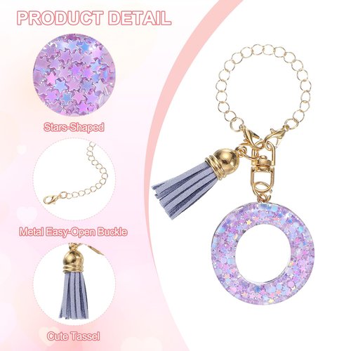PATIKIL Letter Charm Accessories for Stanley Tumbler Cup, Letter O Keychain Handle Charm Cute Initial Letter with Tassel for Women Tumbler Cup Handle, Purple