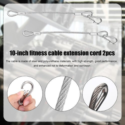 NQEUEPN 2 pcs 10" Gym Extension Cables, Home Gym Machine Accessories for LAT/Tricep Pull Down Replacement Fitness Extension Cables Compatible with Bowflex (Carabiner with Nut)