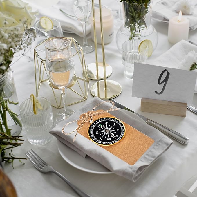 50 Sets Mini Compass Favors-Joyfulmap Compass Favors with Kraft Tags and Drawstring,Mini Compass Decorations for Weddings-Travel-Nautical-Birthday Themed Party Decorations(Golden)