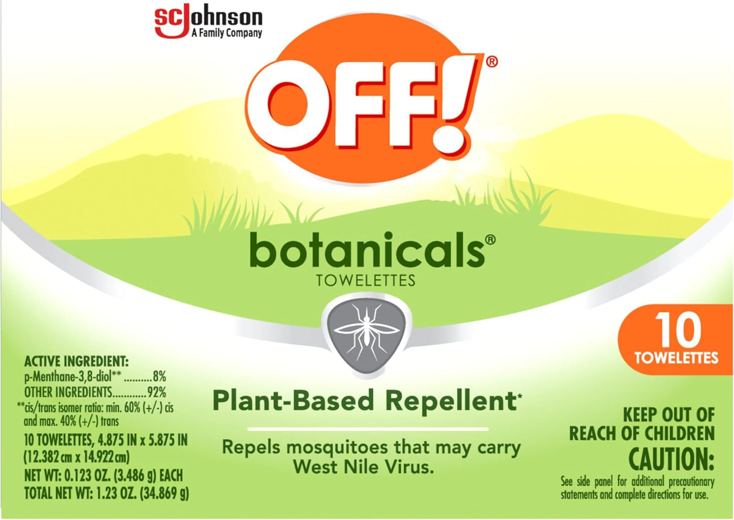 OFF! Botanicals Insect Repellent Wipes, Mosquito Repellent, 10 Count Individually Wrapped Wipes