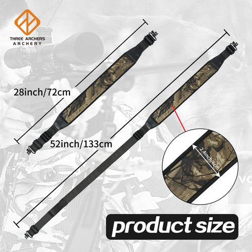 THREE ARCHERS Archery Bow Sling with Removable Swivels Comfortable Padded Shoulder Adjustable Strap Sling for Crossbow for Portable Outdoors-Shooting & Hunting(Length 28-52IN, Width 2.4IN)