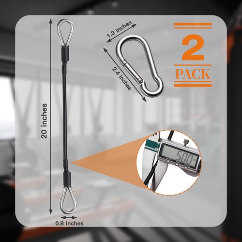 AIKESIWAY 2PCS Gym Cable Extension,Replacement Cable Machine Accessories,Cable Pulley Attachments for Gym -Thick 5mm(0.2inch) Heavy Duty Steel Wire Rope for Home Gym Cable (20 inch (2PCS))