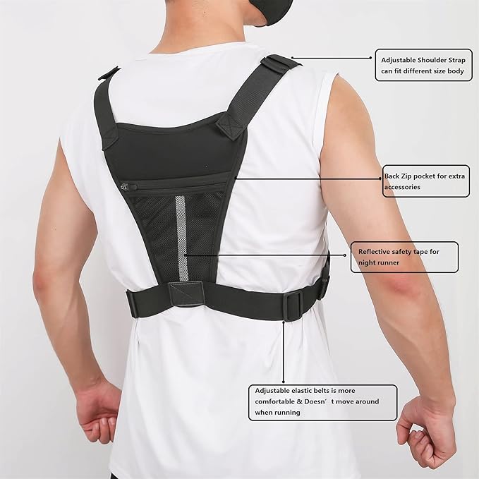 Sports Chest Bag For Men Women, Water Resistant Lightweight Front Chest Pack, Running Vest Bag With Built-In Phone Holder & Extra Storage For Workouts, Running, Cycling (Camo)