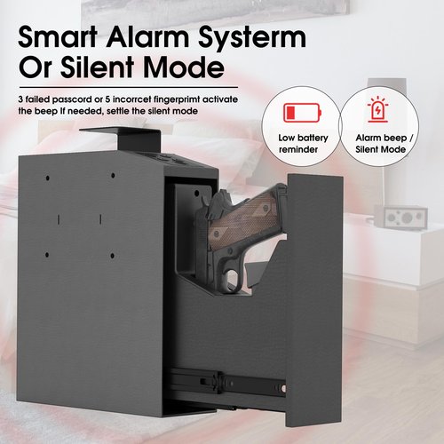 EAZEHOME Gun Safe for Handgun, Slider Fingerprint Hand Gun Safe for Quick Access, Auto Sliding Door for Pistol with Fingerprint, PIN Code, KEY Accesss, Gun Lock Box for Nightstand