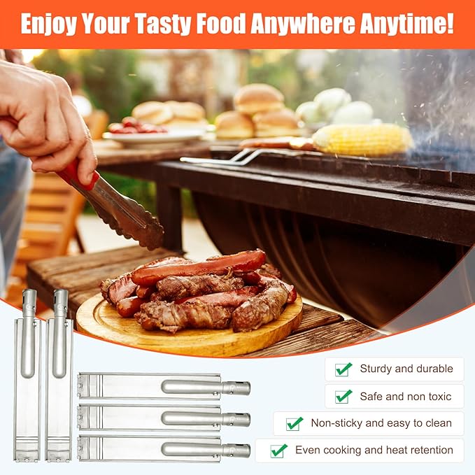 Stainless Steel 5pcs 16631 Flame Tamer Flavor bar and 4pcs 16520 Heat Plate Shield with 5 pcs 16516 Burners for Bull Grill Replacement Parts,for Blaze Lion Cal Flame G Series 5 Burner Grill