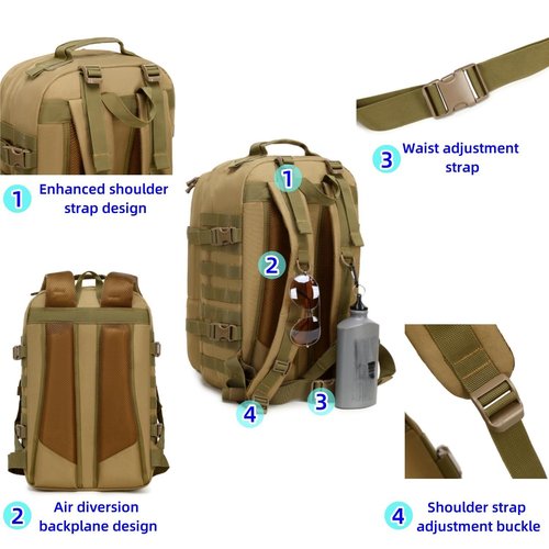 ORILOOSEN 35L tactical assault backpack, military backpacks,heavy duty zipper,outdoor canvas Knapsack,climbing/camping/hiking backpack,water resistant,Rucksack (01#Khaki)