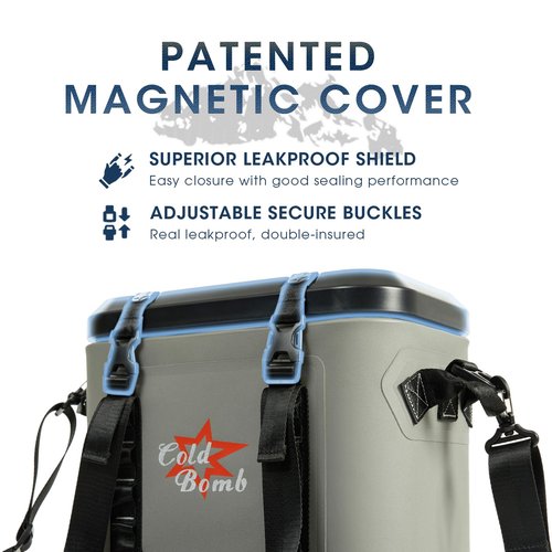COLD BOMB Magnetic Portable Cooler Bag, Cold Retention Soft Coolers 18 Can Insulated Soft Sided Cooler with Waterproof Bag (Gray-Bag)