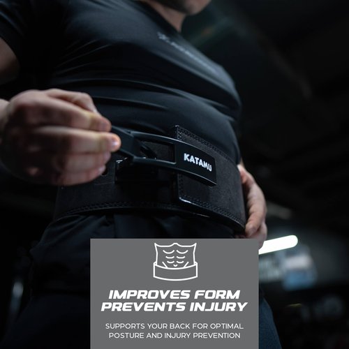 Katamu Premium Leather Lever Weightlifting Belt โ Secure Steel Lever, Powerlifting Support for Deadlifts, Squats & Heavy Lifts - Be A Hero (Vengeance, Medium)