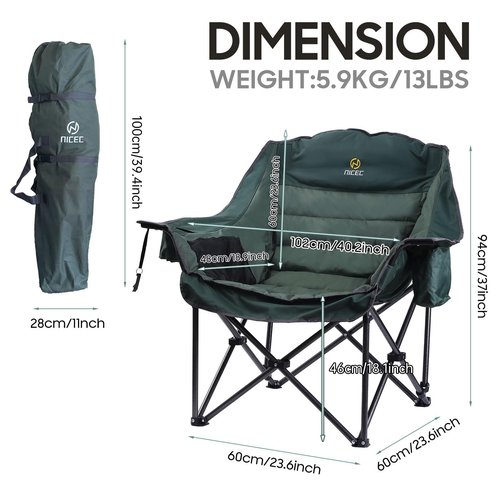 Nice C Heated Camping Chairs with Battery, Outdoor Heated Sports Chair, Oversized XL Padded Camping Chair, Wide&Thick, Heavy Duty 400lb, Carry Bag, Cup Holder & Cooler (Two Green)