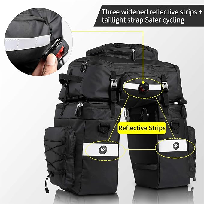 HUNTVP Bike Pannier Bag Bicycle Rear Rack Bag Waterproof - 3 in 1 Cycling Multi Function Rear Seat Bag with Rain Cover