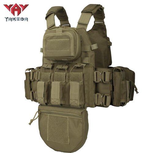 YAKEDA Tactical Training Vest with PALS System - Multi-Pocket Adjustable Straps Quick-Release Buckle for Hunting (US, Alpha, One Size, Regular, Regular, Tan)