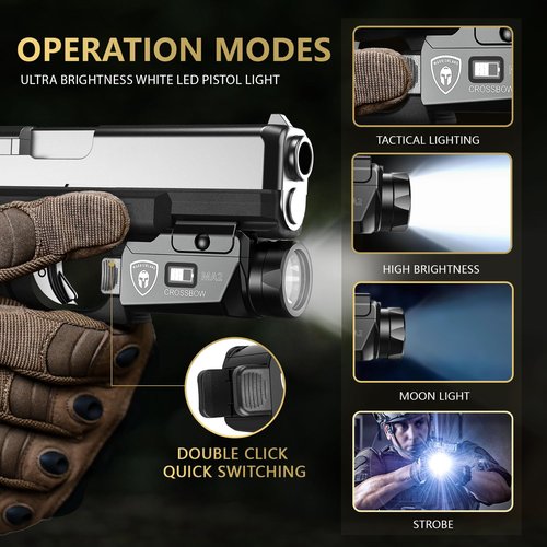 WARRIORLAND MA2 Universal Rail Mounted 800 Lumens Pistol Light with Glock 17/19 OWB Kydex Holster Combo, Magnetic USB Charging Tactical Light with Screen Displays Battery Status