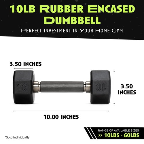 Rubber Coated Dumbbell - No Roll Design Easy-Grip Steel Knurled Handle, Weights Dumbbells Set for Strength Training - Ideal Weights Set for Home Gym - 10-60 LBS SOLD INDIVIDUALLY