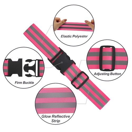 Little World Reflective Belt, Reflective Running Gear Elastic Reflective Sash (2, Pink, Black)