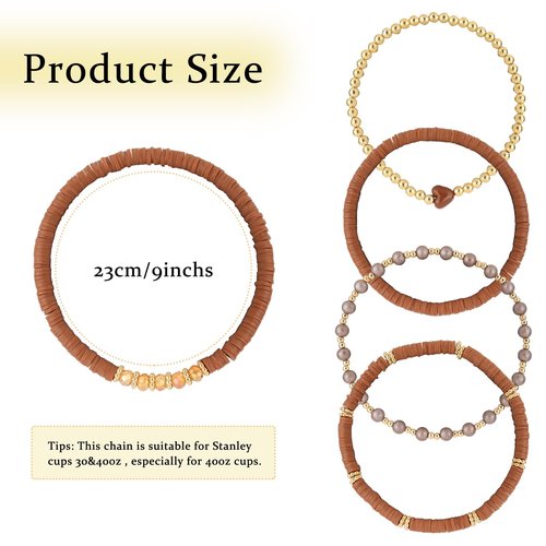 SOIDHSID Bracelets for Stanley Cup, 5Pcs for 30oz & 40oz Tumbler with Handle, Black Love Heart Stanley Cup Accessory, Attachments for Decorations (Brown)