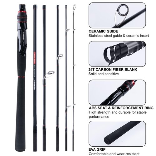 UNYLE Spinning Fishing Rods, 7.9ft Ultralight Portable Fishing Rod, 6 Piece Fishing Rod with Extra Tip Section, Travel Bass Fishing Rods for Saltwater Freshwater