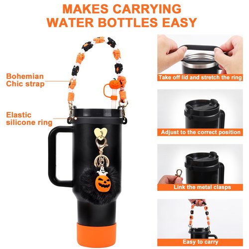 Stanley Cup Accessories Set Including Water Bottle Handle Strap, Siliocne Stanley Cup Boot, Siliocne Straw Cover, Stanley Charms for 40oz & 30oz Tumbler