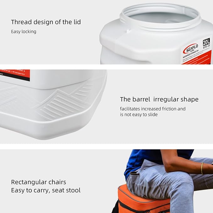 SEAFLO Waterproof Storage Bins with Lid for Marine, RV, Storage, Kayak, Camping 5.28 Gal / 20 L