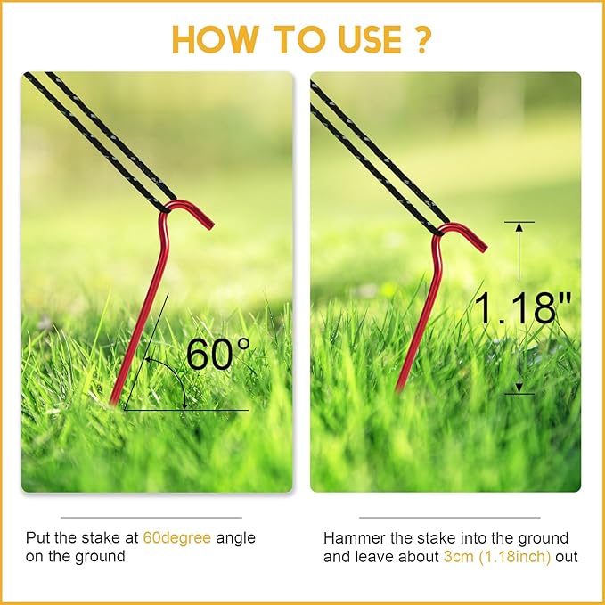GEEWAY 7 Inch Aluminium Tent Stakes for Secure Ground Support,Perfect for Outdoor Decorations and Tarps, Stakes for Inflatables, Garden Edging Fence Hooks Pegs Heavy Duty Colorful Metal Stakes 16 Pack