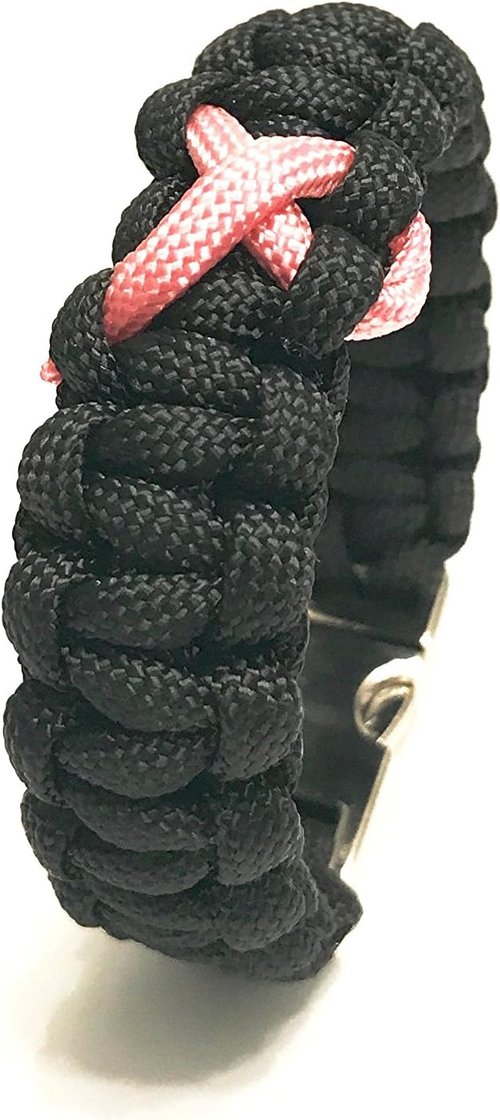 Breast Cancer Awareness Pink Ribbon Fitted Black Survival Jewelry Bracelet