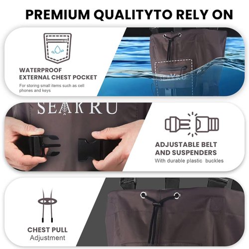 SEAKRU Waders for Men, Fishing Chest Waders Waterproof with Boots, 2-ply Nylon/PVC Waders for Women with Boot Hanger