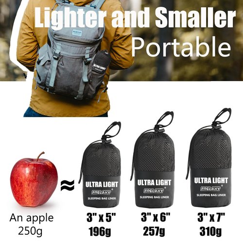 Frelaxy Ultralight Sleeping Bag Liner - Lighter & Compact, 3 Sizes Travel Sheets & Adult Sleep Sack, Comfy Breathable & Silky Soft for Backpacking, Hotel, Camping, Hostels (Gray, 27.5in x 84.6")