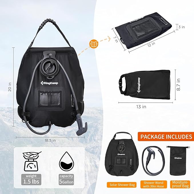 KingCamp Outdoor Shower Tents for Camping, Portable Instant Pop Up Privacy 2 Room Tent, with 5 Gallon/20L Portable Outdoor Shower Bag Sunlight Shower Bag