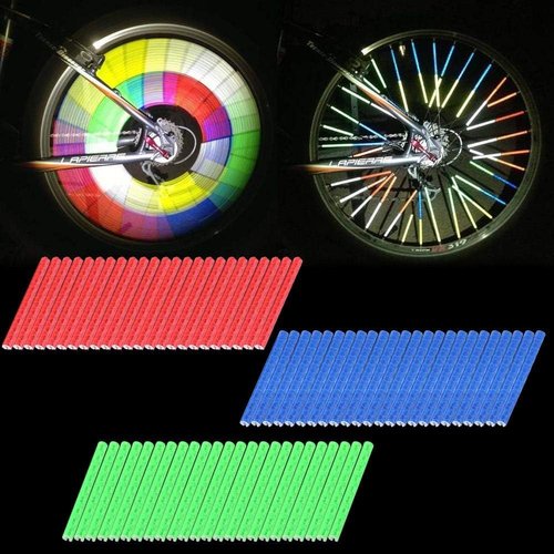 Dioche Wheel Lights, 24pcs Colorful Cycling Wheel Spoke Reflector Clips Reflective Warning Strip Clip Tube(Blue)
